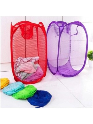 Mikasso Kırmızı Kirli Elbise Çamaşır Sepeti Katlanabilir Oyuncak Filesi Büyük Boy 70 cm Kırmızı Plastik Kırm