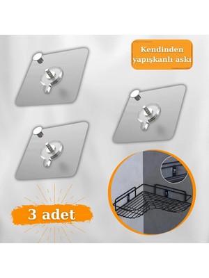 Mikasso Ventosa 3 Adet Ultra Güçlü Yapışkanlı Çok Amaçlı, Vidalı Çerçeve, Resim, Banyo Rafı Askı Elemanı Tur