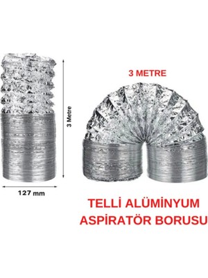 Mikasso Aspiratör Davlumbaz Ankastre Havalandırma Borusu 3 Metre Çelik Telli Alüminyum
