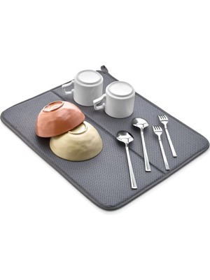 Mikasso Gri Renk Mikrofiber Bulaşık Kurulama Matı Kurutma Örtüsü Tezgah Üstü Süper Emici 37*60CM Belirtilmem