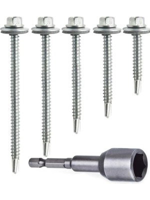 Mikasso 100 Adet 5,5X25 mm Çatı Vidası Matkap Uçlu Trapez Sac Vidası Akıllı Vida