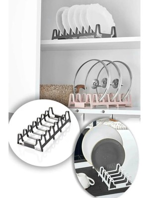 Mikasso 2 Adet 8 Bölmeli Tencere Kapak Tutucu Düzenleyici Tencere Kapağı Standı Kırılmaz 30 cm Plastik Siyah