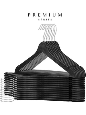 Mikasso 20 Adet Siyah Ahşap Desenli Özel Seri Plastik Askı Kıyafet Elbise Gömlek Askısı Gümüş Kancalı Plasti