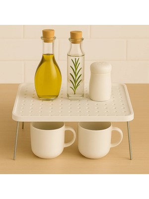 Mikasso Büyük Boy Katlanabilir Tezgah Üstü ve Dolap Içi Raf Düzenleyici Organizer Plastik Beyaz Tr