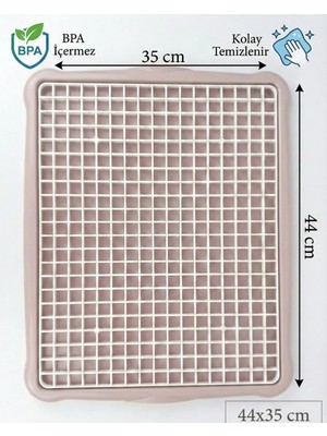 Mikasso Tezgah Üstü Bulaşık Süzmatik 44X35 cm Kurutma Matı Tabak Bardak Süzgeci Mavi Plastik Pembe