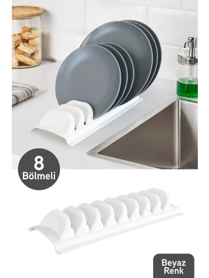 Mikasso Bulaşıklık 8 Li Tezgah Üstü Tabak Kurutmalık Beyaz Plastik Beyaz