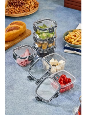 Mikasso 6'lı Sızdırmaz Silikon Contalı Kahvaltılık Saklama Seti Plastik Gri