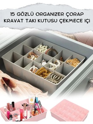 Mikasso 15 Bölmeli Çekmece Içi Makyaj Organizer - Takı Kravat Takı Vs. Plastik Gri