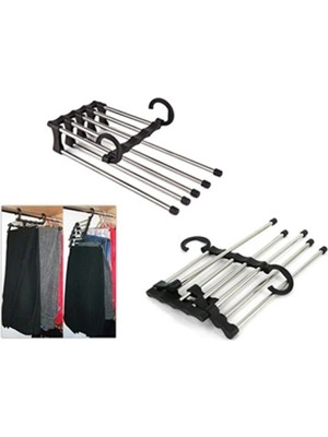 Mikasso Hareketli Pantolon Askısı Pantolon Toparlayıcı Askı Elbise Askısı Dolap Askısı Plastik Siyah
