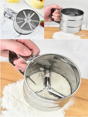 Mikasso Metal Lüx Paslanmaz Çelik Pratik Un Eleği Pasta Malzemeleri, Paslanmaz Çelik Un ve Şeker Eleği Elek