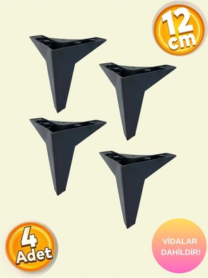 Mikasso Kanepe Mobilya Koltuk Tv Ünitesi Ayağı 12 cm Siyah Plastik Yükseltici Ayak Ayakları - Siyah - 4ADET
