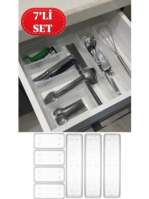 Mikasso Bade 7'li Modüler Set 3+4 Kaşıklık Çekmece Içi Düzenleyici Çatal Kaşık Düzenleme Organizeri Plastik