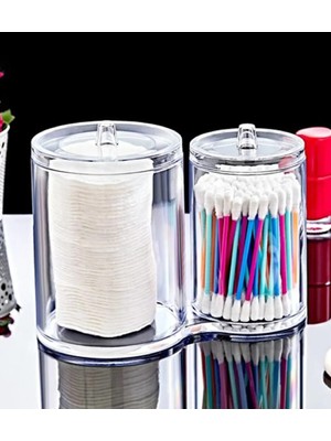 Mikasso Yuvarlak Ikili Organizer Ikiz Kutular Pamukluk Makyaj Malzemeleri Düzenleyici Plastik Beyaz Tr