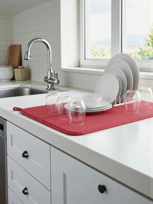 Mikasso Aquair Bulaşık Kurutma Matı 35X45 cm | Tezgah Üstü Su Emici – Kırmızı Belirtilmemiş Kırmızı