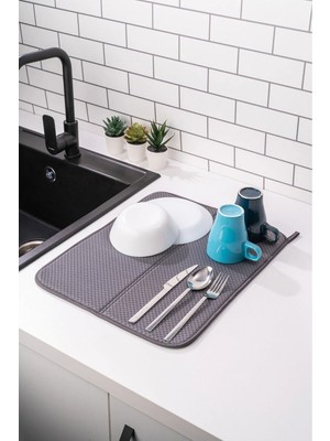 Mikasso Drya Süper Emici Bulaşık Kurutma Matı, Tezgah Üstü Kurutmalık 45X36 cm Belirtilmemiş Gri