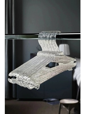 Mikasso Kristal Askı Şeffaf Büyük Boy Elbise Askısı 6 Adet Plastik Beyaz Tr