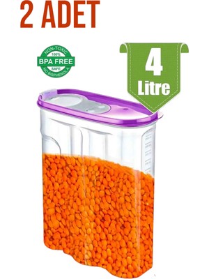Mikasso ( 2 Adet ) 4 Litre Renkli Kapaklı Su/hava Geçirmez Kiler/erzak Saklama Kabı/plastik Kilitli Plastik
