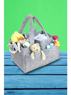 Mikasso Kaliteli Keçe Anne Bebek Çantası Taşınabilir Düzenleyici Çanta Keçe 20 x 30 Gri