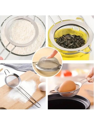 Mikasso Pratik 3'lü Paslanmaz Çelik Çay Süzgeç Seti - 3 Farklı Boy Çelik Çay Süzgeci Paslanmaz Çelik