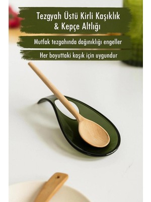 Mikasso Akrilik Koyu Yeşil Tezgah Üstü Kirli Kaşıklık & Kepçe Altlığı Akrilik Yeşil