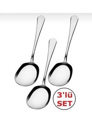 Mikasso 3 Adet Paslanmaz Çelik Servis Sunum Kaşığı 21 cm Metal Kaşık Paslanmaz Çelik Gri