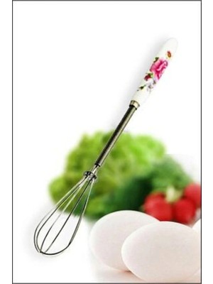 Mikasso Porselen Saplı Metal Mini Çırpıcı, Pratik ve Şık Mutfak Aleti Çelik