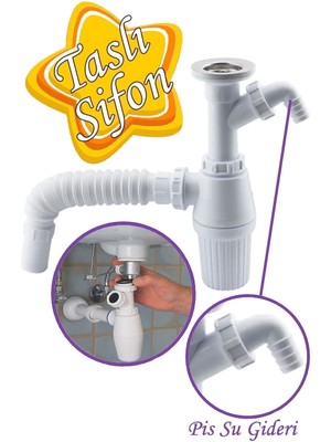 Mikasso Pis Su Giderli Sökülebilir Tas'lı Çift Gider Sifon Körüklü Temizlenebilir Mutfak Banyo Lavabo Boru