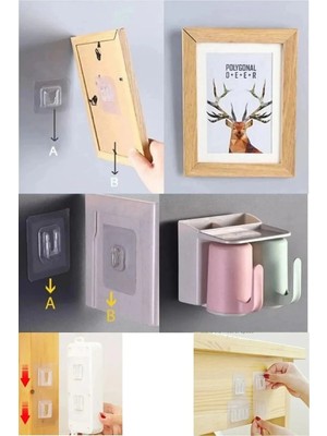 Mikasso 10 Adet Çift Taraflı Yapışkanlı Geçmeli Klips Eşya Sabitleme Askısı Şeffaf Duvar Kancası Plastik Tur