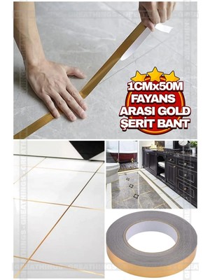 Mikasso Duvar Dekor Fayans Arası Şerit Bant Dekoratif Dekor Bant 1 cm 50 Metre Altın Sarısı Renkli