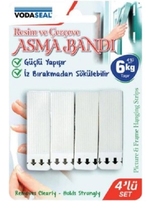 Mikasso Vodasel Resim ve Çerçeve Asma Bandı 4'lü Set 6kg Taşır Beyaz