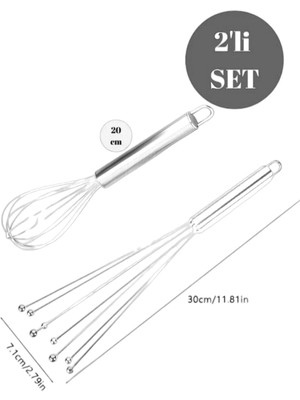 Mikasso 2'li Çırpıcı Set Paslanmaz Çelik Bilyeli & Standart Çırpıcı Set Paslanmaz Çelik