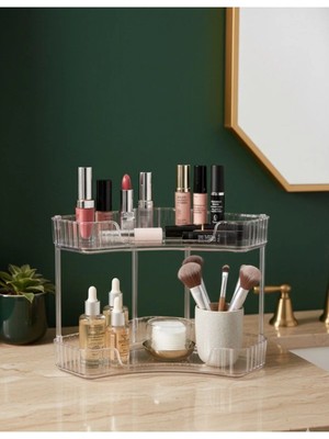 Mikasso 2 Katlı Şeffaf Organizer Raf Banyo\ Makyaj\ Mutfak & Çok Amaçlı Organizer Plastik Şeffaf Tr