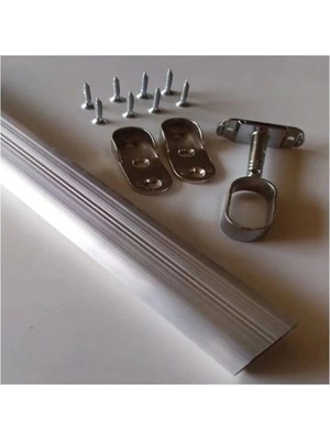 Mikasso Oval 90CM Alüminyum Dolap Içi Elbise Askı Borusu Aparatları Vidaları Metal Gri