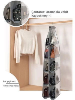 Mikasso 10 Cepli Dolap Içi Çanta ve Ayakkabı Düzenleyici Geniş Hacimli Şeffaf Pencereli Organizer 125CMX37CM