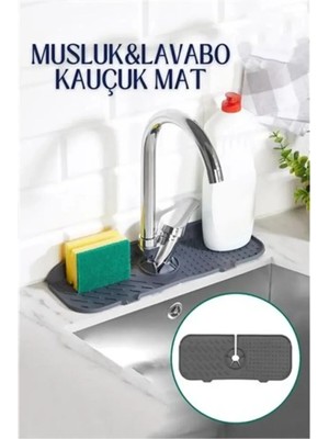 Mikasso Antrasit Renk-Oluklu Silikon Su Tutucu Düzenleyici Kaydırmaz Lavabo Musluk Matı Silikon Gri
