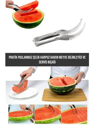 Mikasso Pratik Paslanmaz Çelik Karpuz Kavun Meyve Dilimleyici ve Servis Bıçağı Paslanmaz Çelik