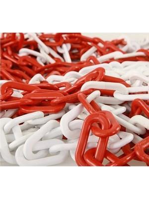 Mikasso Kırmızı Beyaz Plastik Zincir, Duba Zinciri, Emniyet Zinciri 6 mm 5 Metre