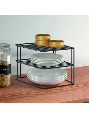 Mikasso 3 Katlı Siyah Tezgah Üstü, Dolap Içi Tabaklık, Düzenliyici Metal 25 x 25 Siyah Tr