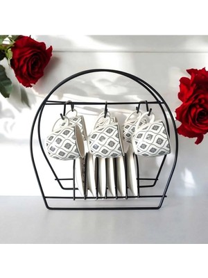 Mikasso Ece Aksesuar Metal Kahve Fincan Düzenleyici Askı Aparatı Fincan Askılığı Standı Metal 28 x 28 Siyah
