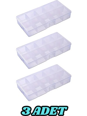 Mikasso 3 Adet 10 Bölmeli Mini Takı Boncuk Organizeri Kapaklı Plastik Kutu 13 cm Plastik Şeffaf Tr