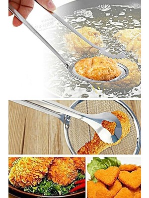 Mikasso Paslanmaz Çelik Süzgeçli Kızartma ve Haşlama Maşası Metal