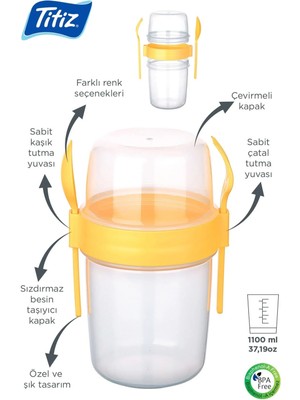 Mikasso Titiz 800 ml Taken Go Müsli Kabı (AP-9452) PRA-4792389-6086 Plastik Sarı