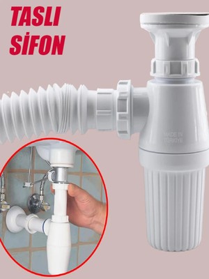 Mikasso Lavabo Sifonu Körüklü Sökülebilir Tas'lı Mutfak Banyo Evye Pis Su Gideri Borusu Plastik 38 Cm.