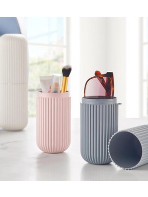 Mikasso Seyahat Tipi Çok Amaçlı Aksesuar Taşıma Kabı Gözlük Diş Macunu Makyaj Fırçası Saklama Kutusu Bej Pla