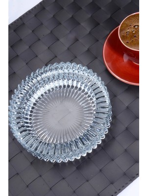 Mikasso Kristal Cam Yuvarlak Güneş Küllük Kül Tabağı Kül Tablası Cam Turuncu Yuvarlak