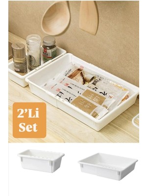 Mikasso Flexi 2'li Set Uzayabilen Çekmece Içi Düzenleyici Mutfak Organizer -Makyaj Takı Dolap Organizer Seti