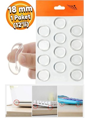 Mikasso Yapışkanlı Cam Tutucu Şeffaf 18 mm 12'li Mobilya Raf Ses Tutucu 1 Paket 12'li Beyaz