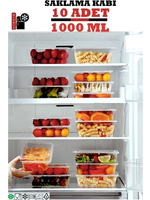 Mikasso 10 Adet Kapaklı Derin Dondurucuya Mikrodalgaya Uygun Sızdırmaz Saklama Kabı 1 Litre Plastik Beyaz