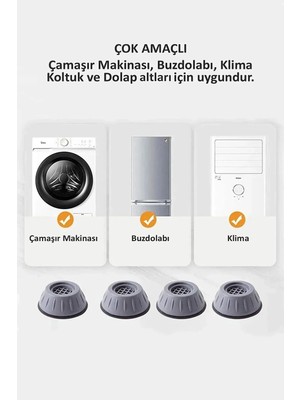 Mikasso 4lü Ayak Seti Buzdolabı Çamaşır Bulaşık Makinesi Klima Koltuk Kanepe Masa Altlığı Ayağı Stoper Gri