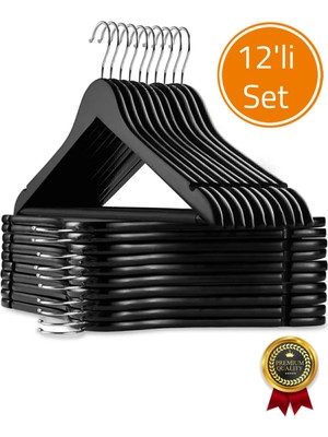 Mikasso 12 Adet Ahşap Görünümlü Plastik A Kalite 12ADET Siyah Elbise Askı Ahşap Siyah Tr